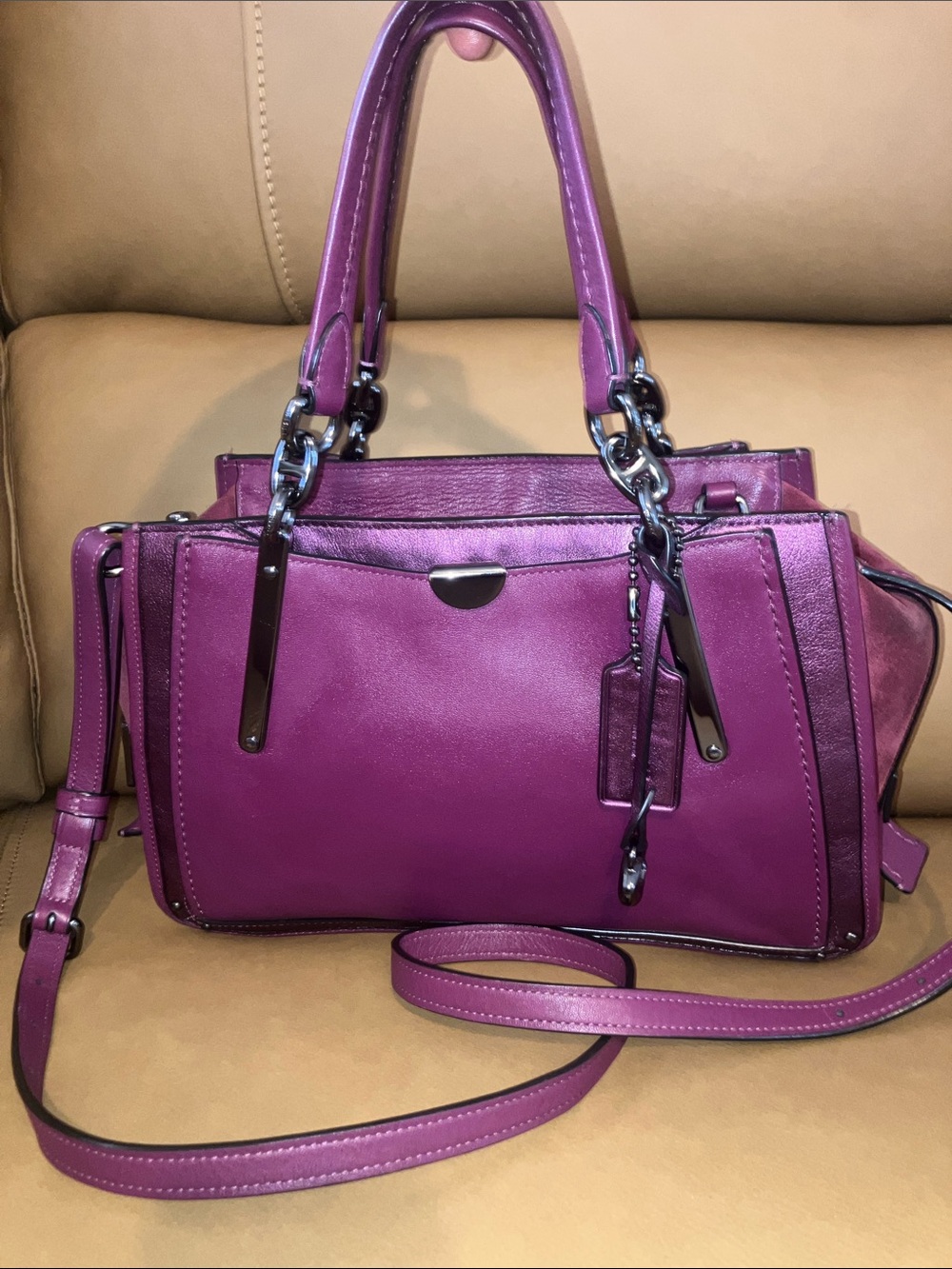 Coach Dreamer Purple/metallic leather Satchel/Crossbody with gunmetal hardware
